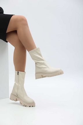 بوت / نیم بوت بژ زنانه چرم مصنوعی CICIKIZ - کد 882193079