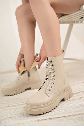 بوت / نیم بوت بژ زنانه چرم مصنوعی BAHRİNA - کد 845674109