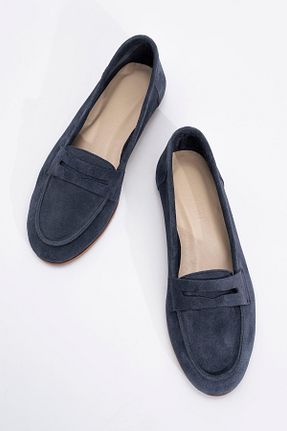 کفش لوفر آبی زنانه چرم خالص luvishoes - کد 46933246