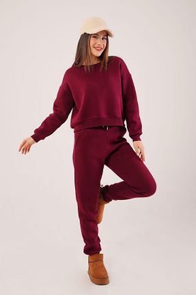ست بالاتنه و پائین تنه زرشکی زنانه بافتنی Hipo Trend - کد 882286691