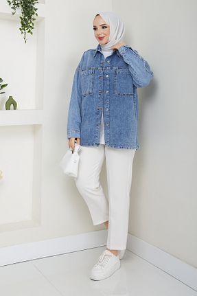 پیراهن حجاب آبی زنانه اورسایز Pamuk Butik - کد 882297229