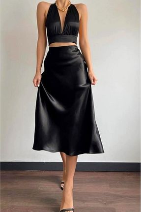 دامن مشکی زنانه ساتن Kahra Collection - کد 688730846