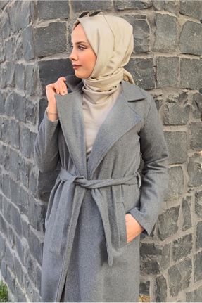پالتو پشمی حجاب طوسی زنانه رگولار TRENDTESETTÜR - کد 882360946