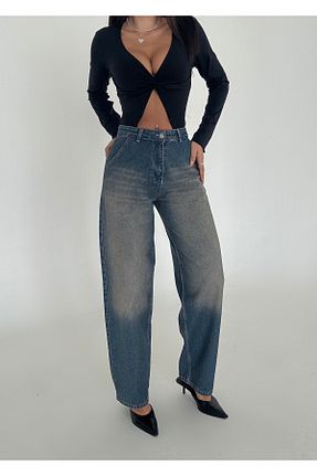 شلوار جین سرمه ای زنانه پاچه گشاد Swet Shop Jeans - کد 882401380
