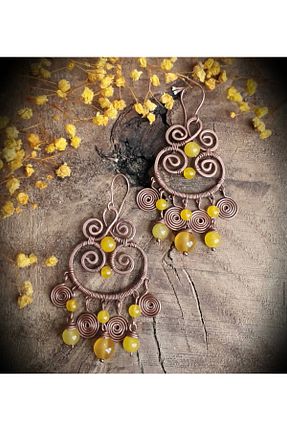 گوشواره جواهر زرد سنگ طبیعی MODA - کد 882548791