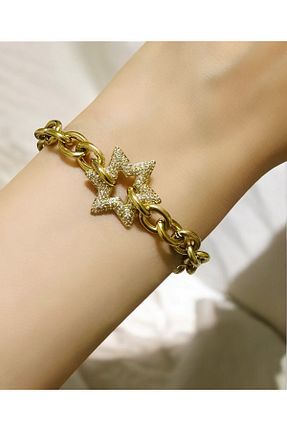 دستبند استیل (فولاد) طلائی زنانه استیل (فولاد) İthal - کد 882634995