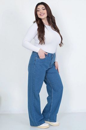 شلوار جین سایز بزرگ آبی زنانه پاچه گشاد TRENDNATUREL - کد 882645101