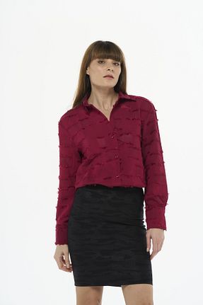 پیراهن زرشکی زنانه یقه کتی Safe Tasarım - کد 880427160