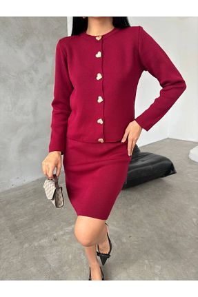 ست بالاتنه و پائین تنه زرشکی زنانه تریکو Lusin - کد 882659779