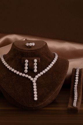 ست نقره طوسی زنانه زیرکن OSMANLI GÜMÜŞ - کد 882211157