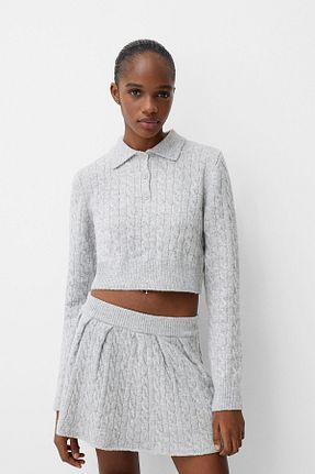 پلیور طوسی زنانه ساده Bershka - کد 883462236