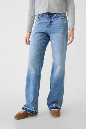 شلوار جین آبی زنانه پاچه گشاد Stradivarius - کد 882858665