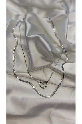 گردنبند استیل ( فولاد ) طوسی زنانه استیل ضد زنگ FURHAL AKSESUAR - کد 882899534