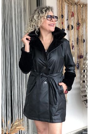 پالتو پشمی مشکی زنانه اسلیم Dila Butik - کد 883225300