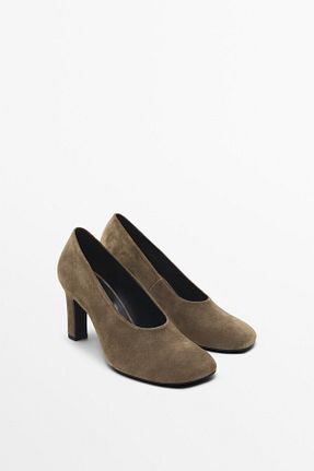 کفش پاشنه بلند کلاسیک بژ زنانه چرم خالص Massimo Dutti - کد 883250052