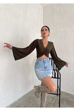 بلوز خاکی زنانه ساده ubmbutik - کد 883245579