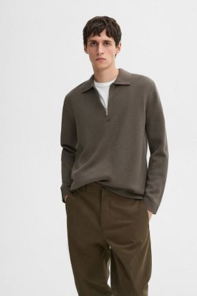 پلیور خاکی مردانه ساده Massimo Dutti - کد 883275082