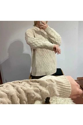 پلیور بژ زنانه طرح دار Gokilibutik - کد 466186049