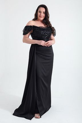 لباس مجلسی سایز بزرگ مشکی زنانه یقه قایقی Lafaba - کد 808958023