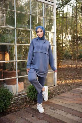 ست گرمکن حجاب آبی زنانه اورسایز sudi butik - کد 883409556
