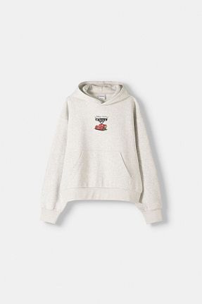 سوئیشرت طوسی مردانه چاپی Bershka - کد 883510568