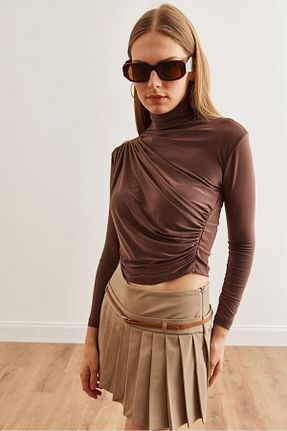 بلوز قهوه ای زنانه ساده ubmbutik - کد 883503936