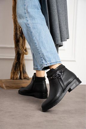 بوت / نیم بوت مشکی زنانه چرم مصنوعی galya shoes - کد 846908330