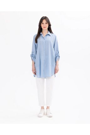 پیراهن آبی زنانه یقه پیراهنی SEÇİL - کد 883589425
