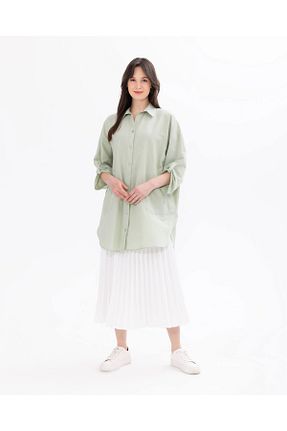 پیراهن فیروزه ای زنانه یقه پیراهنی SEÇİL - کد 883589391