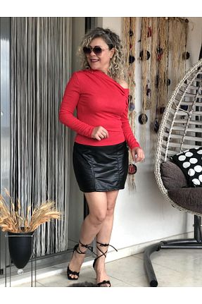 دامن مشکی زنانه چرم مصنوعی Dila Butik - کد 883946545