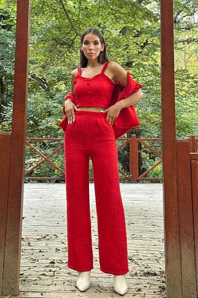 ست بالاتنه و پائین تنه قرمز زنانه بافتنی Elbee Fashion Woman - کد 767202469