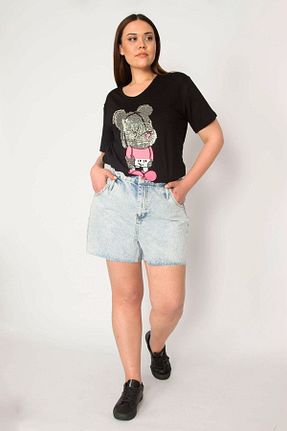 شلوارک و برمودا آبی زنانه فاق بلند BYŞANS - کد 883987977