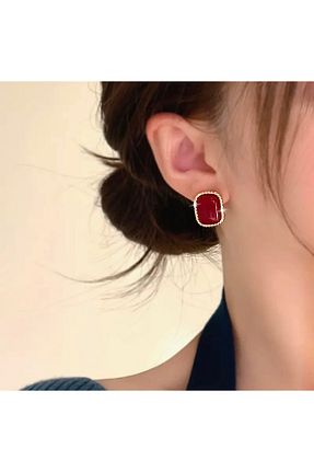 گوشواره جواهر زرشکی برنجی Store - کد 884072116
