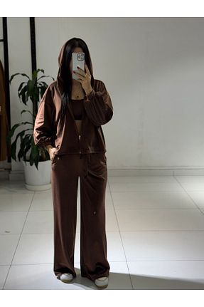 ست گرمکن قهوه ای زنانه مخمل BATYİ COLLECTİON - کد 884100146