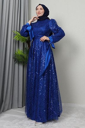 لباس مجلسی حجاب سرمه ای زنانه یقه ایستاده GİZ AGİYİM - کد 884100724