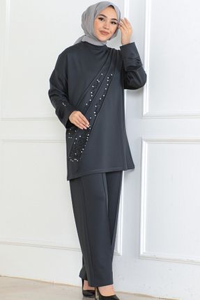 ست بالاتنه و پائین تنه حجاب طوسی زنانه سایز بزرگ BurcuFashion - کد 884171486
