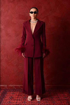 کت و شلوار زرشکی زنانه یقه کتی Bohai Design - کد 884241382