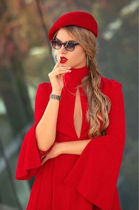 کلاه پشمی قرمز زنانه پشمی Mathilda Aksesuar - کد 884348393