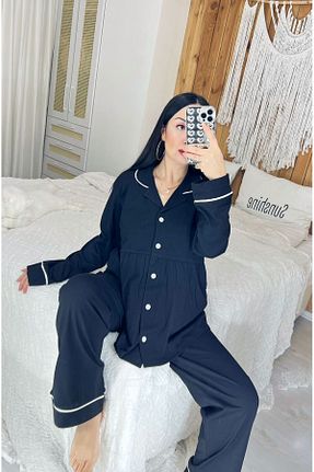 ست لباس راحتی بارداری مشکی زنانه پنبه ای Pijamapartisi - کد 884355621