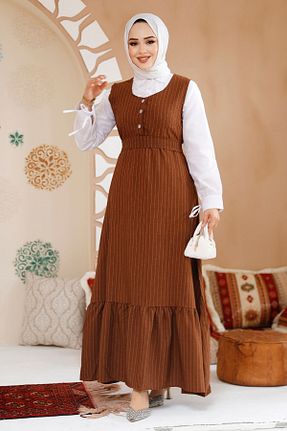 لباس حجاب قهوه ای زنانه رگولار Neva Style - کد 884313806