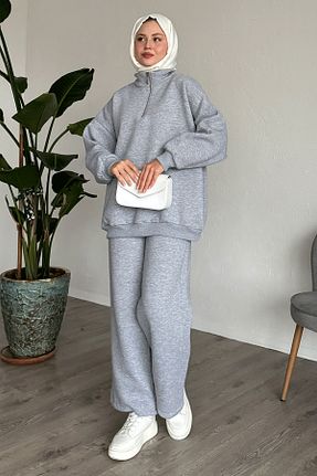 ست بالاتنه و پائین تنه حجاب طوسی زنانه اورسایز InStyle - کد 884261994