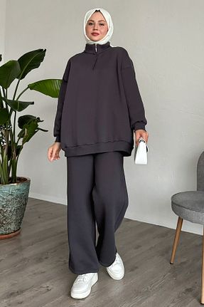 ست بالاتنه و پائین تنه حجاب طوسی زنانه اورسایز InStyle - کد 884259806