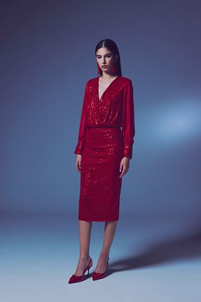 دامن قرمز زنانه ساتن Sateen - کد 445766207