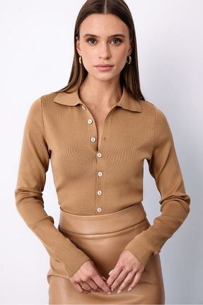 پلیور قهوه ای زنانه ساده Sateen - کد 270828632