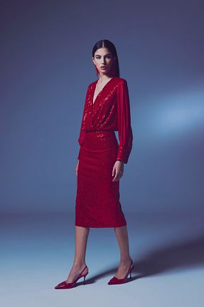 دامن قرمز زنانه ساتن Sateen - کد 445766207