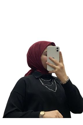 روسری زرشکی کرپ ساتن ابریشم Harem - کد 884375100