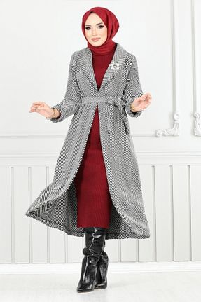 پالتو پشمی حجاب طوسی زنانه رگولار ModaMerve - کد 884419982
