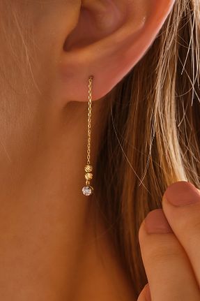 گوشواره الماس طلائی نگین دار MOOM MÜCEVHERAT - کد 884495618