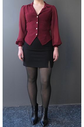 دامن مشکی زنانه کتان Nisantasimoda - کد 874662518