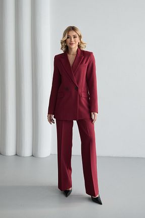 کت و شلوار زرشکی زنانه بافتنی HOEK - کد 884653499